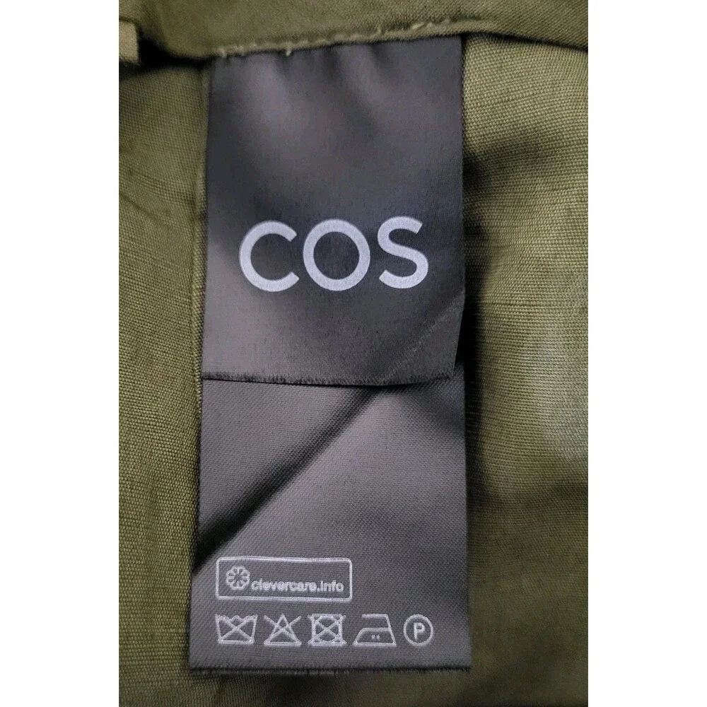 COS Size 4 NWT High Rise Wide Leg Pleated Linen Bl Pants Neutral Solid Green